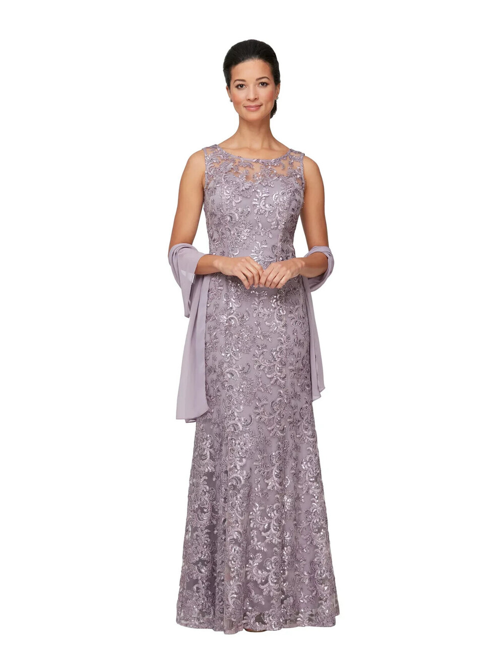 Alex Evenings Wisteria Purple Sequin Sleeveless Gown with Shawl Size 14 $279